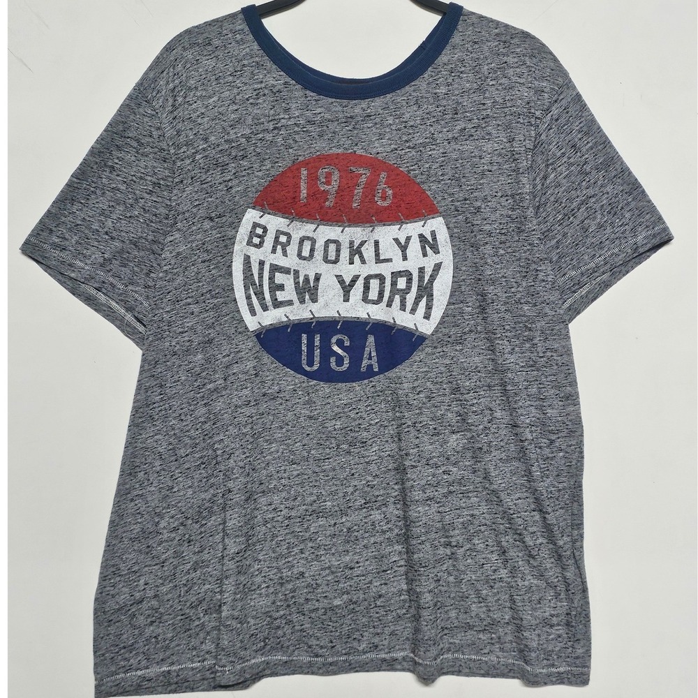 Old Navy‎ Mens XL Brooklyn New York 1976 Graphic Ringer T-Shirt Gray Soft Washed
